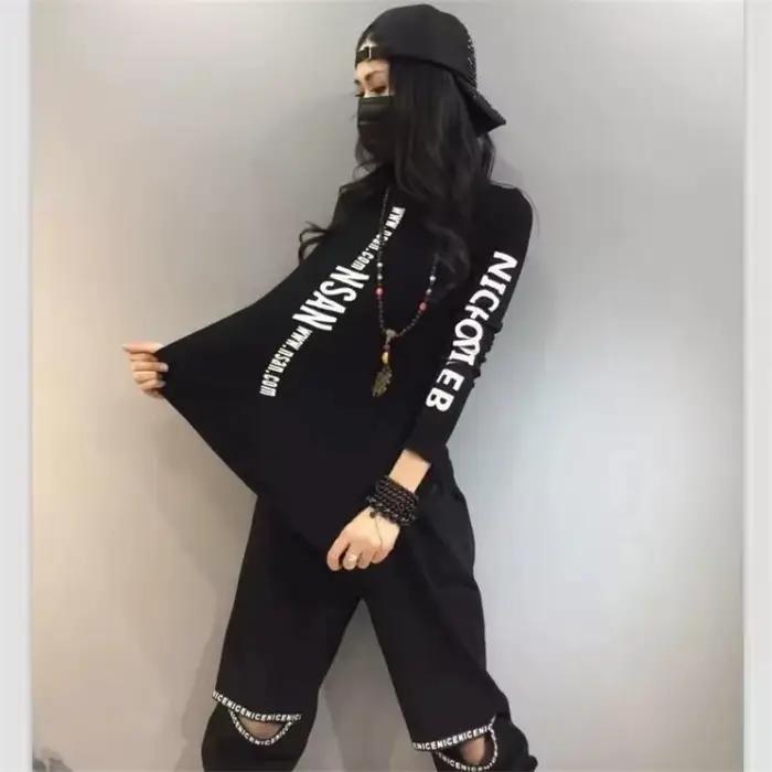 T-shirt à col mi-haut élastique pour Femme, haut chaud avec lettres imprimées, Streetwear, automne h