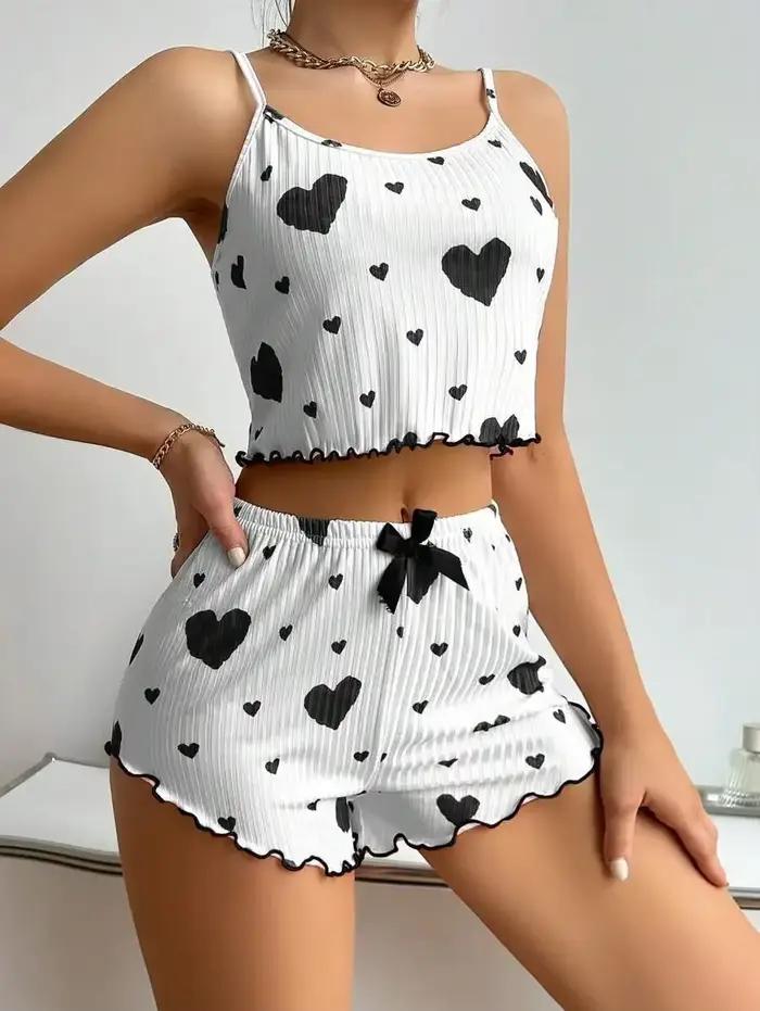 Ensemble pyjama 2 pièces pour femme, débardeur court et short, tailles S, M, L, blanc, aéré, doux, d