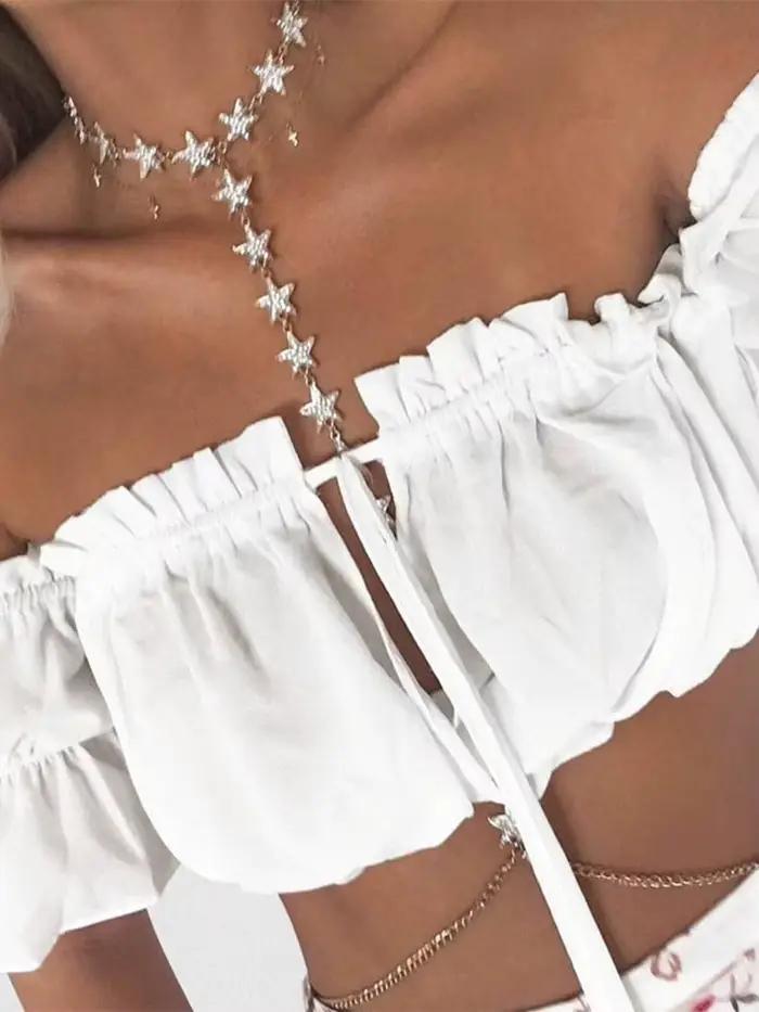 Hauts courts pour femmes, manches lanternes, sexy, sans bretelles, hauts de plage, grande taille, ro