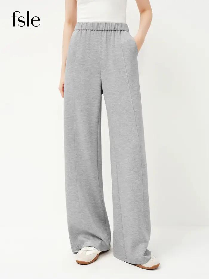 FSLE 2026 Printemps – Pantalon droit taille haute pour femme avec ceinture élastique, coupe ample, d