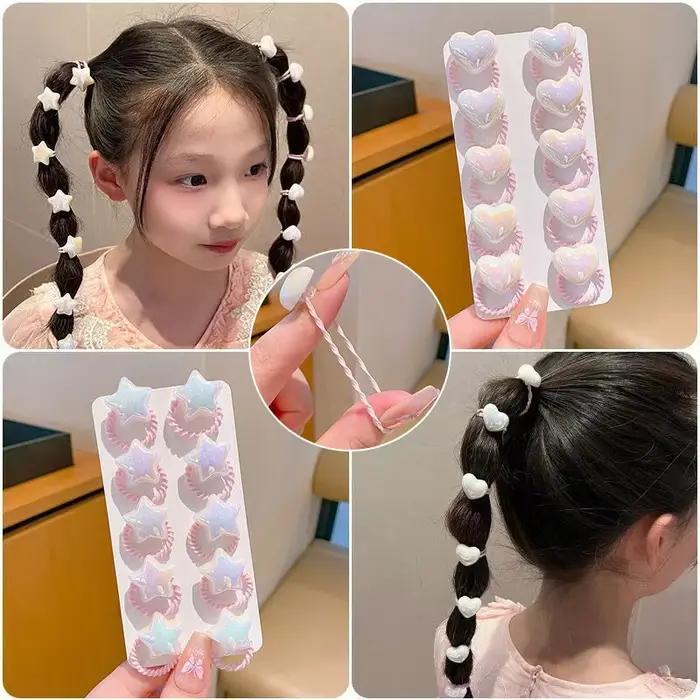 10 pièces mignon bébé fille bandes de cheveux dessin animé amour coeur étoile attaches de cheveux en