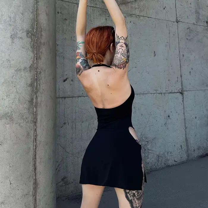 Robe Sexy pour femmes, élégante, sans manches, boucle d'anneau, fente haute, découpe, robes de boîte