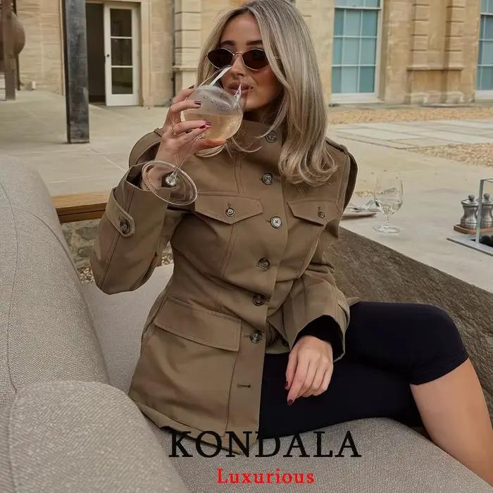 KONDALA bureau dame Trench vestes femmes à manches longues boutons poches Chic kaki manteaux mode 20