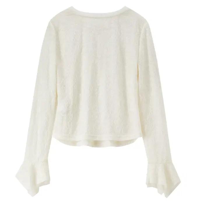 T-shirt en dentelle SENTUBILA pour femme, collection Printemps 2026, col rond, manches évasées, tran