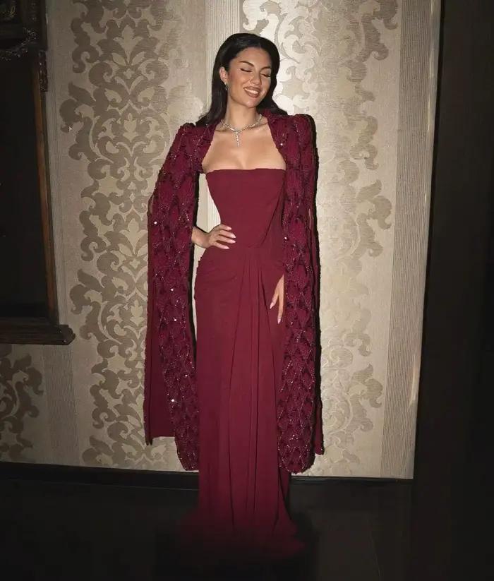 Robes de soirée bordeaux pour femmes, magnifiques robes de bal vintage à manches cape en dentelle, l