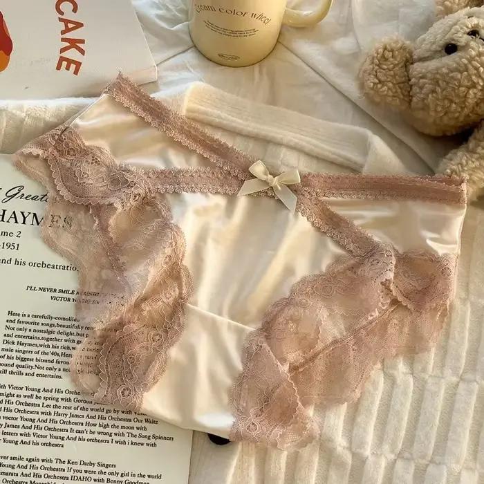 Culotte en dentelle française pour femmes, entrejambe en coton, Satin Senior, Sexy, Triangle pour da