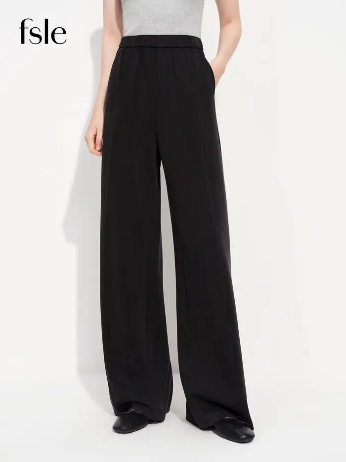 FSLE 2026 Printemps – Pantalon droit taille haute pour femme avec ceinture élastique, coupe ample, d