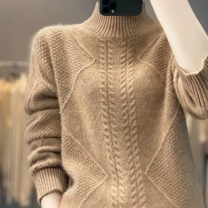 Pull à demi-col roulé pour femmes, pulls décontractés pour femmes, pulls épais pour documents, doux 