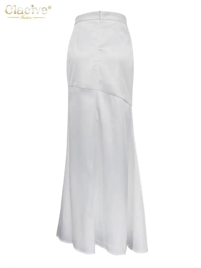 ClacMarkets-Jupe Longue en Satin Blanc pour Femme, Sexy, Mode, Taille Haute, Élégante, Chic, Fente L