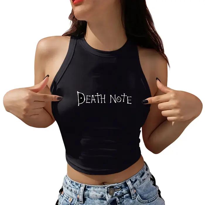 Nadanbao Sexy épaule dénudée haut court pour les femmes japonais Anime Death Note graphique imprimé 