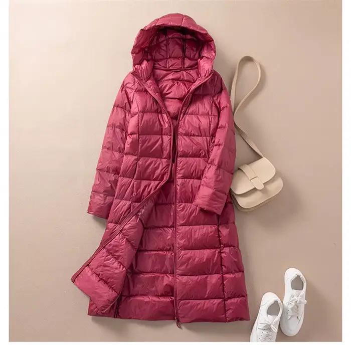 Parka longue à capuche en duvet de canard blanc pour femme, manteau chaud et léger, veste coupe-vent