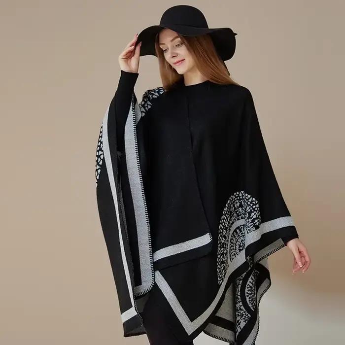 Châle double face pour femme, ponchos d'automne, mode rétro européenne et américaine, fourche fendue