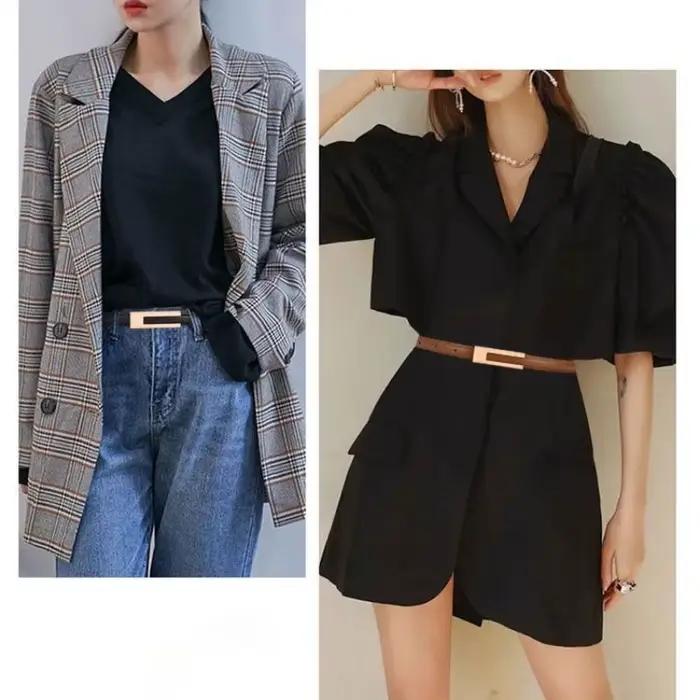 Femmes coréennes à la mode en cuir PU mince sangle de taille accessoires en métal ceinture de base f