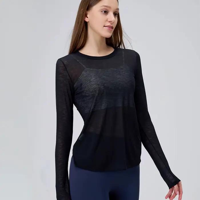 Costume de Yoga pour femmes, chemises à manches longues, beau dos, haut de sport, chemisier ample, P