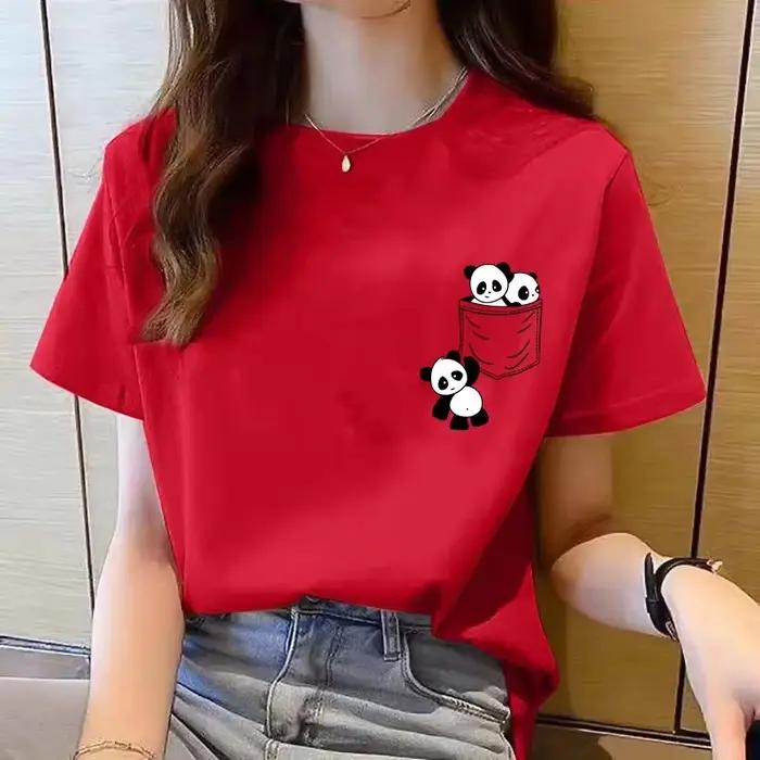 Femmes à manches courtes haut été nouvelle poche Panda dessin animé imprimé T-shirt mode coréenne ha