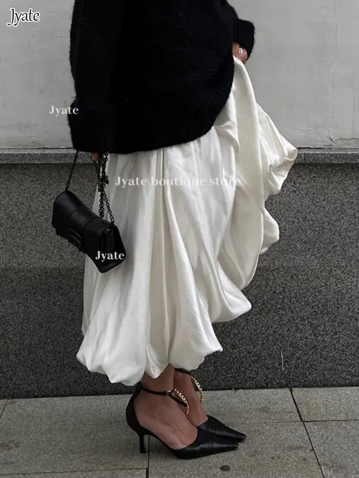Jupe Trapèze Drapée en Satin pour Femme, Taille Haute, Mode Élégante, Couleur Unie, Fermeture Éclair