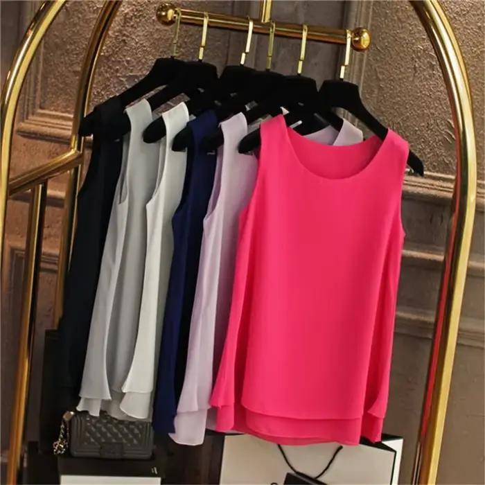 Chemise en mousseline de soie à col rond pour femmes, haut précieux, blanc, bleu, rouge, chemise en 