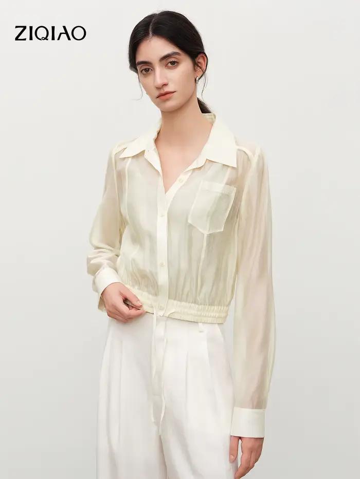 ZIQIAO 2026 Chemise légère et aérée pour femme, à manches longues, boutonnée, avec col à revers, res