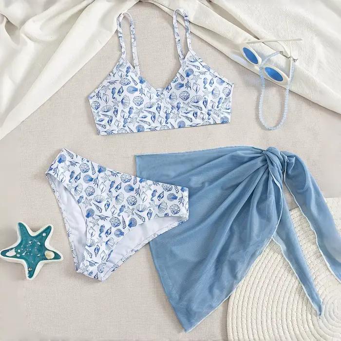 Ensembles de bikinis pour filles de 7 à 16 ans avec jupe de plage, maillot de bain pour grandes fill