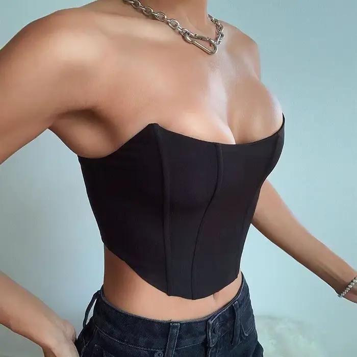 Corset Sexy en velours sans manches, épaules dénudées, mode, haut court, gilet, sous-vêtements fémin
