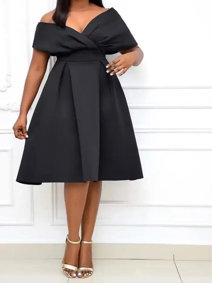 Robe de soirée élégante pour femme, col en V, manches courtes, épaules dénudées, à lacets, nœud, tai