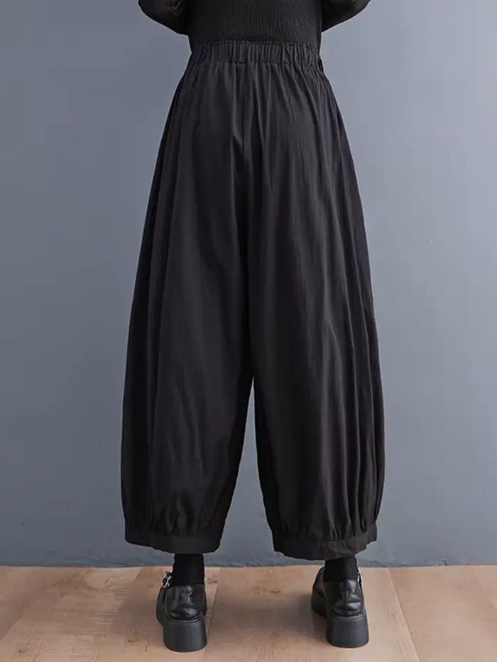 Pantalon large noir vintage à pois taille haute élastique pour femme, nouvelle collection printemps 