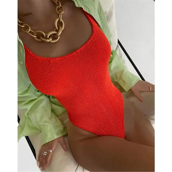 Sexy maillots de bain unis femme une pièce maillot de bain fermé Push Up femmes maillots de bain bod