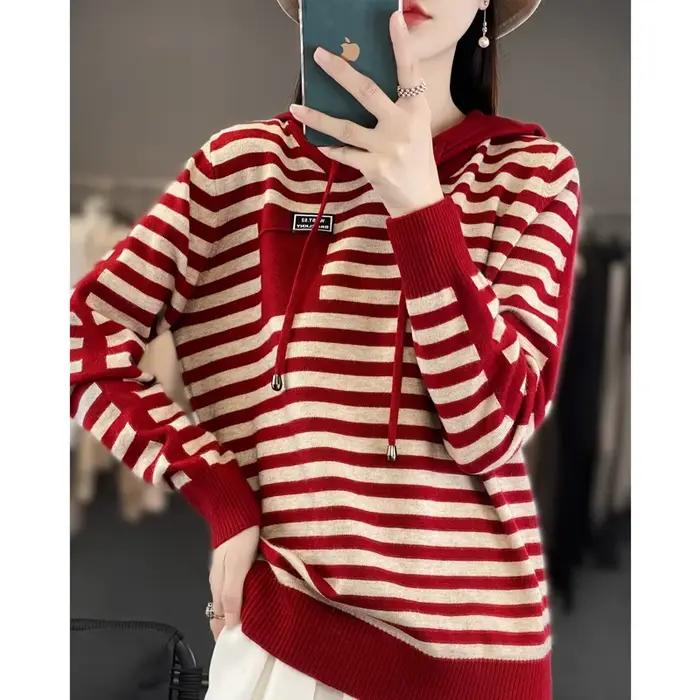 Hiver Pure laine mode doux pull automne femme nouvelles femmes à capuche col bande pull cachemire am