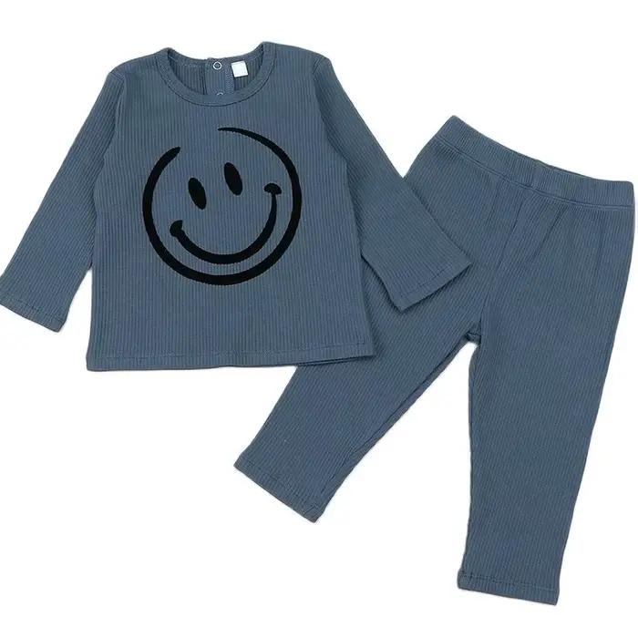 Pyjama 2 pièces pour enfant, ensemble haut et pantalon côtelés, vêtements pour garçon et fille, col 