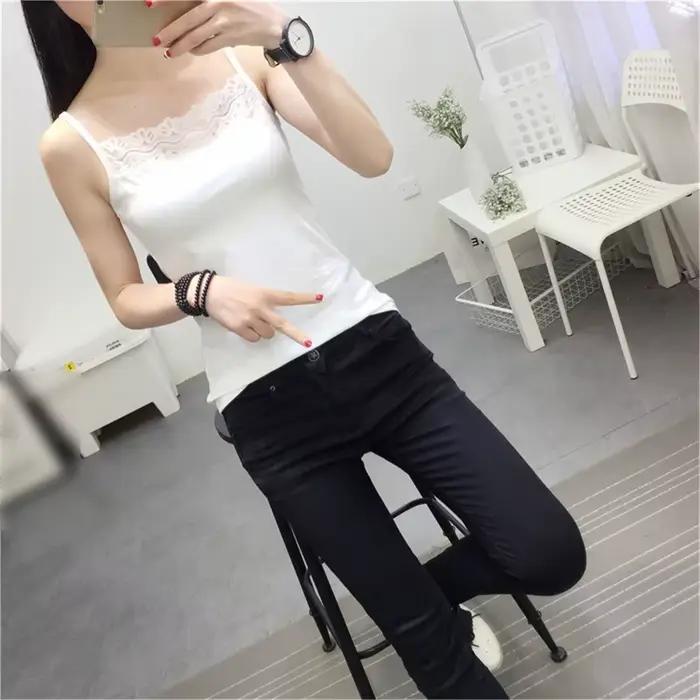 Camisole à bretelles spaghetti pour femmes, dentelle précieuse, caraco d'été, haut court, écharpe de
