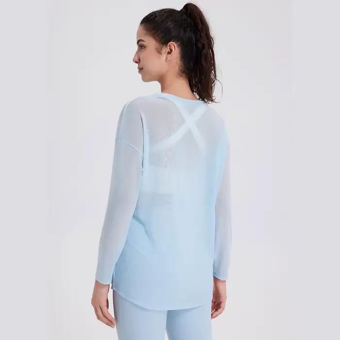 Chemise de yoga à manches longues pour femmes, chemisier de course en plein air, haut de gym respira