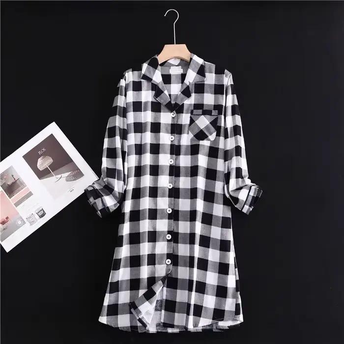 Chemise cardigan brossée en coton pour femmes, chemise de nuit avec bouton, style long, vêtements de