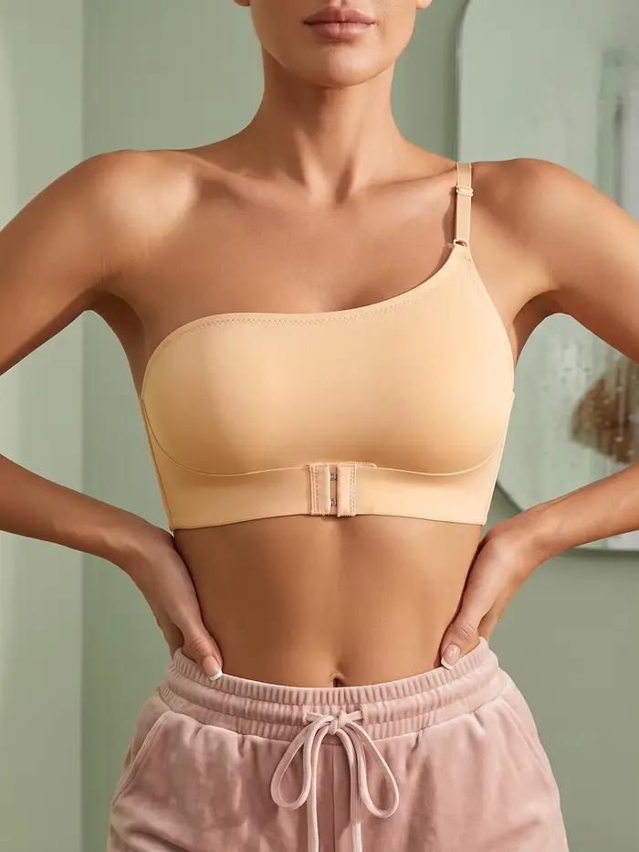 Soutien-gorge femme asymétrique sans armatures, à fermeture avant, push-up, antidérapant, non doublé