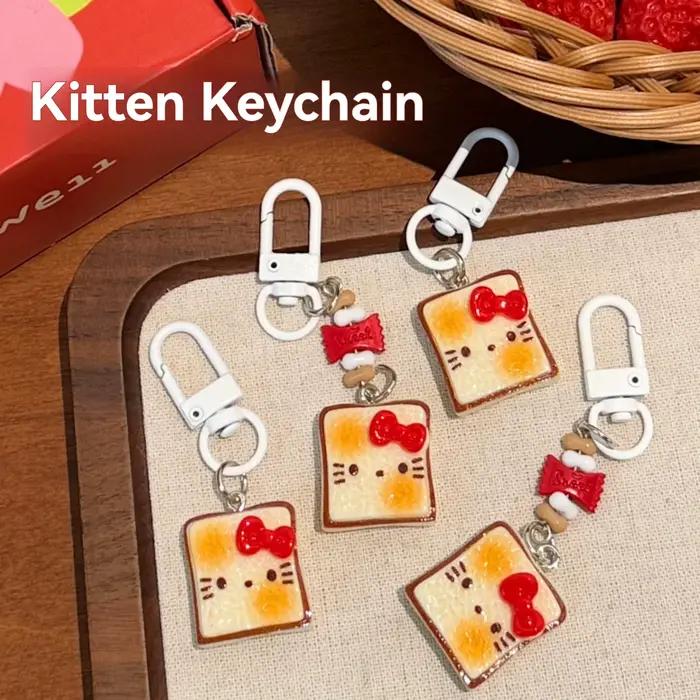 Sanrio – porte-clés Hello Kitty en forme de Toast, mignon et créatif, pendentif de chat, décoration 