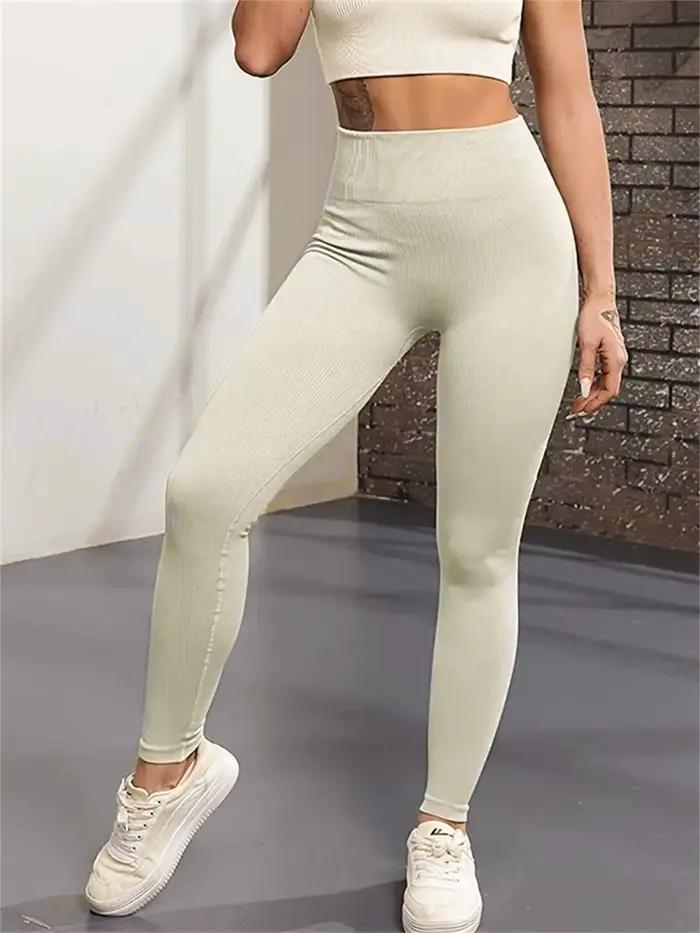 Pantalons de Yoga côtelés pour femmes, Leggings de Sport taille haute, sans couture, Fitness, contrô