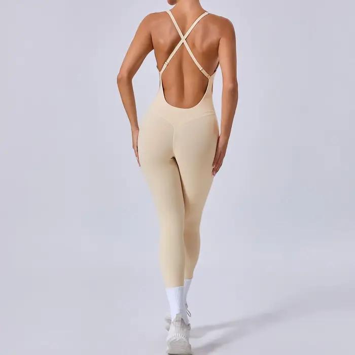 Combinaison une pièce à dos croisé pour femmes, ensemble d'entraînement, de fitness, de yoga, vêteme