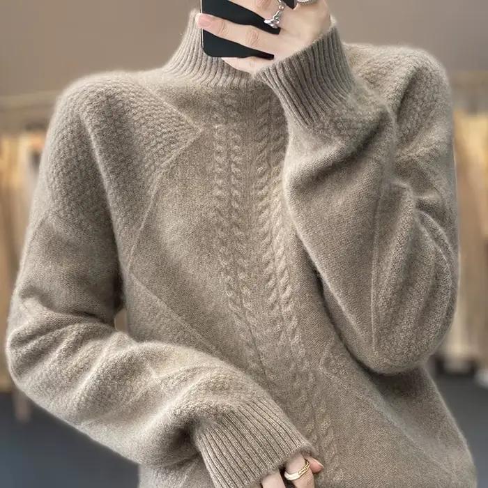 Pull à demi-col roulé pour femmes, pulls décontractés pour femmes, pulls épais pour documents, doux 