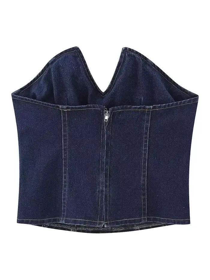 MYIT-Haut de cowboy froncé sans bretelles pour femme, haut asymétrique, fermeture éclair, décoration