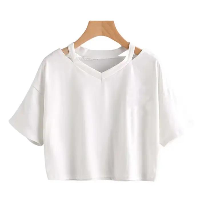 Crop tops Y2k pour femmes, t-shirt court à manches courtes à col en V avec imprimé graphique, t-shir