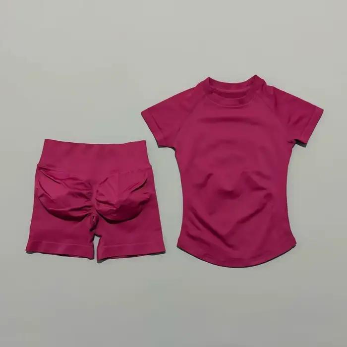 Ensemble de sport 2 pièces pour femme, haut de yoga à manches courtes en tricot sans couture, ensemb