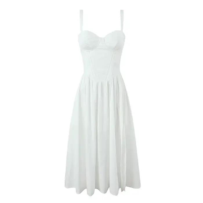 YENKYE-Robe trapèze mi-longue à lacets pour femme, robe en coton, robe fendue sur le devant, robe de