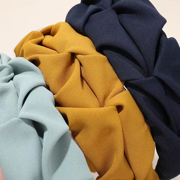 Accessoires pour cheveux coréens, couleur unie, coton froissé, cerceau de tête pour femmes, large lu