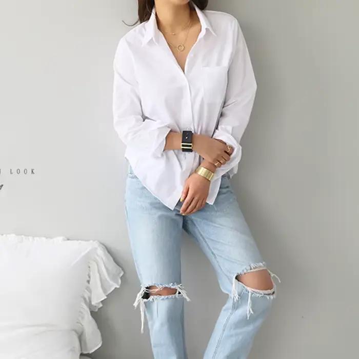Chemisier en coton chemise blanche mode femmes Blusas Mujer De Moda OL Style hauts décontracté dames