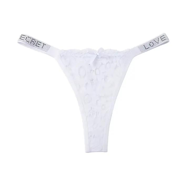 Culotte string brodée en dentelle cristal à fleurs, taille basse, sans couture, avec entrejambe en c