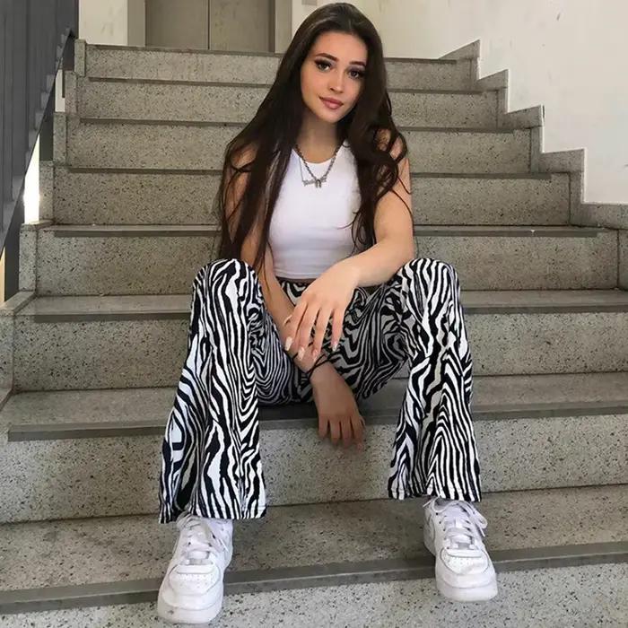 ZZSYKD-Pantalon Imprimé Zèbre pour Femme, Taille Haute, Jambes Larges, Long Fjadt, Mode Décontractée