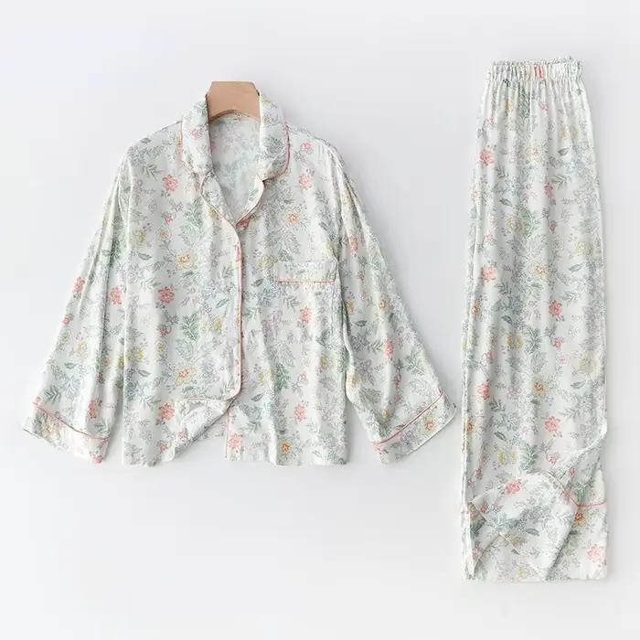 Pyjama imprimé en Satin pour femmes, ensemble deux pièces, pantalon à manches longues, en Viscose, d