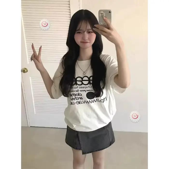 Aeae coréen classique lettre Logo polyvalent décontracté ample à manches courtes T-shirt pour hommes