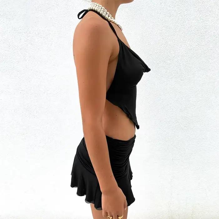 Ensemble jupe plissée décontractée pour femmes, Camisole sans manches et jupes courtes taille haute,