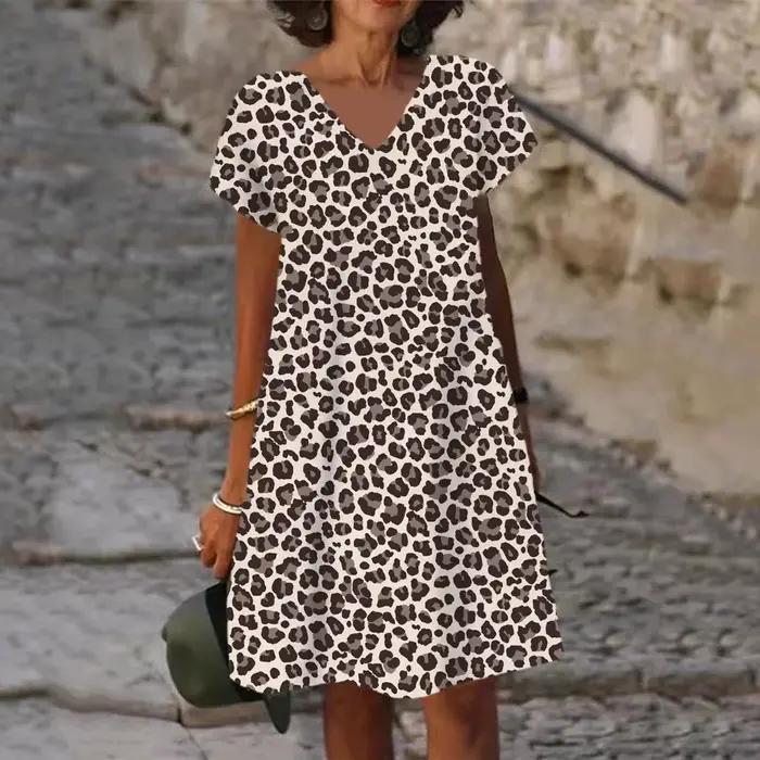 Robe d'été surdimensionnée pour femmes, imprimée en 3D, décontractée, manches courtes, col en v, mod