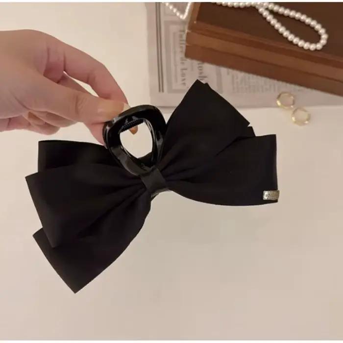 Pince à cheveux française élégante, pince à griffes avec nœud noir, Style Hepburn pour femmes et fil